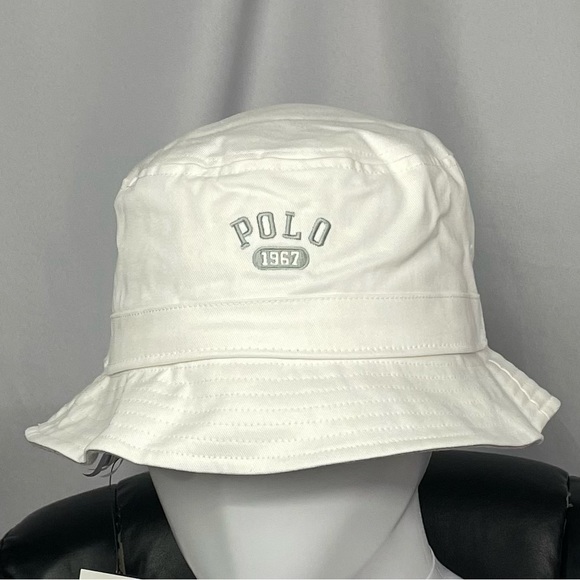 New Small/Medium Polo Ralph Lauren Gray White Spellout Bucket Hat Cap Reversible - Picture 5 of 6